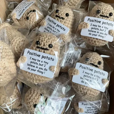New Handmade Positive Potato Cute Wool Knitting Doll with Card Home Decor Ornament Funny Potatos