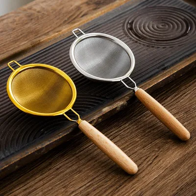Wooden Handle Reusable Tea Strainer Stainless Steel Fine Leak Mesh Sieve Tea Leaf Infuser Coffee