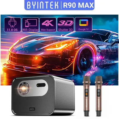 BYINTEK R90 Max Full HD 1080P Projector 4K DLP 2200 ANSI Lumens Android TV 11.0 3D 4K Supported Smart Home Theater Projector