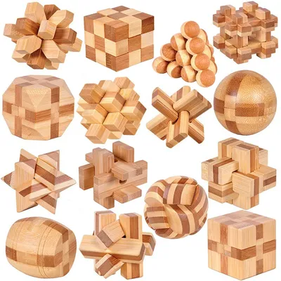 Small Lu Ban Lock IQ Brain Teaser Educational Toy for Kids Children Wooden Kong Ming Unlock Toys