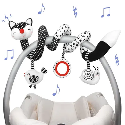 Baby Spiral Plush Toys Black White Stroller Stretch Spiral Activity Car Seat Hanging Rattle Toys