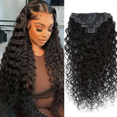 Brazilian Water Wave Clip In Extensions 100% Human Hair Full Head Hair Extension For Women Easy to