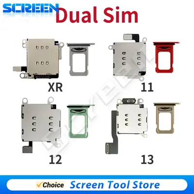 Dual Sim Card Reader Connector Flex Cable Card Tray Slot Holder Set For iPhone XR 11 12 13 Pro MAX