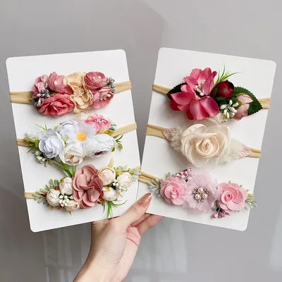 3/4Pcs/set Cute Artificial Flower Baby Headband Newborn Elastic Nylon Hair Bands Toddler Hairbands Headwear Kid Accessories Gift