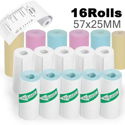 16Rolls Thermal Printer Papers 57x25mm Self-adhesive Thermal Papers HD Color Label Printers for