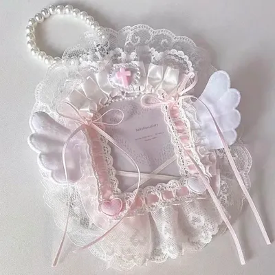 Angel Wings Photocard Top Loader Ribbons Handmade Kpop 3 Inch Cards Sleeve Lace Decor Sweet ID Photo