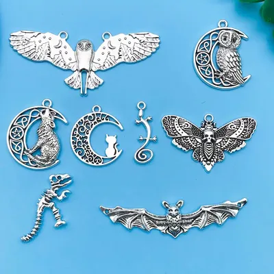 8/20pcs Antique Silvery Bat, Moth Owl Charms Personality Gothic Style Pendant For DIY Jewelry Making Findings Crafting Accessory