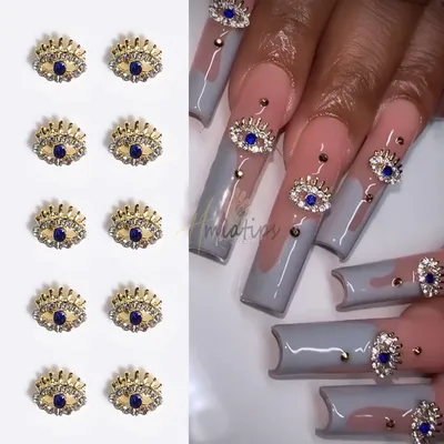 20Pcs 3D Nail Charm Evil Eye Shape Silver Alloy Metal Design Luxury Charms Manicure Tips Rhinestones Decoration Accessories