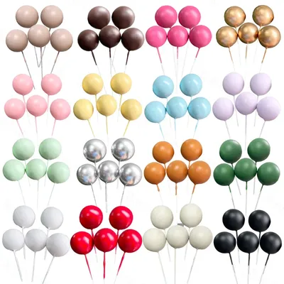 5Pcs Cake Toppers Gold Silver Balls DIY Birthday Cake Decorations Cupcake Cake Topper for Baby