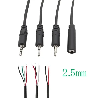 Mono/Stereo 2.5mm Male Plug / Female Jack Audio Headphone Connector 2/3/4Pole Pin Extension Bare