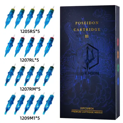 POSEIDON 20PCS Mixed Professional Tattoo Cartridge Needles with Membrane Safety Cartridges Disposable Tattoo Needle for Artist