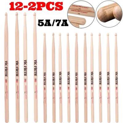12-2PCS Drumsticks 5A/7A Drum Sticks Consistent Weight and Pitch Wooden Mallets Hickory Drumsticks