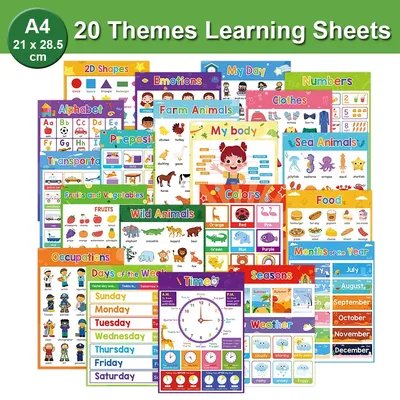 Educational Posters for Preschool Kids English Words Learning Charts Teaching Aids Classroom