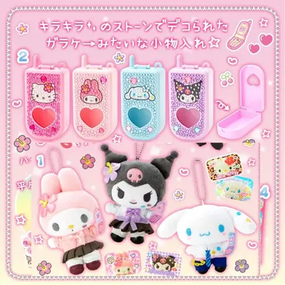 Japan Sanrio Doll Pendant Diamond Cell Phone Storage Box Cartoon Kuromi Mymelody Cinnamoroll Applique Anime Action Figures Toys