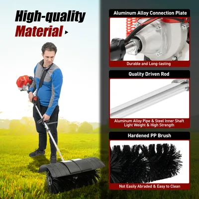 52CC Gas Power Sweeper Hand Held Broom Cleaning Driveway Turf Garden 1700W 2.3HP 52CC 2.3HP