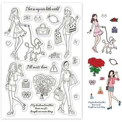 Shopping Lady Silicone Clear Stamps Transparent Stamps for Birthday Easter Valentine's Day Cards