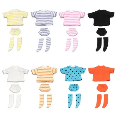 Ob11 Doll Clothes Striped Tops T-shirt Shorts Socks Suit Knitted Sweatshirt For Mini 1/12 Doll Cute