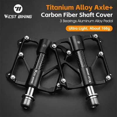 WEST BIKING Ultralight Bicycle Pedal Titanium/CR-MO Axle 3 Bearings Bike Pedal Anti Slip Racing