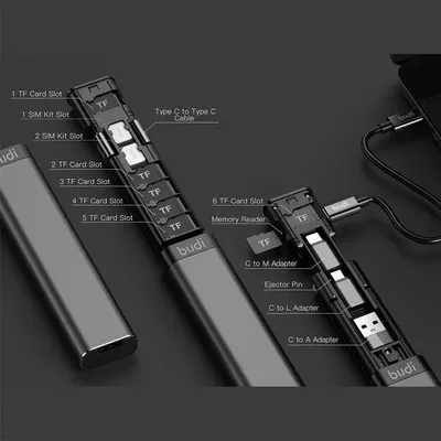 BUDI Multi-function Smart Adapter Card Storage Data Cable USB Box Universal Card Reader For IPhone