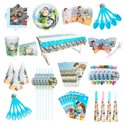 Disney Toy Story Party Decorations Kids Birthday Disposable Tableware Cups Spoons Plates Buzz