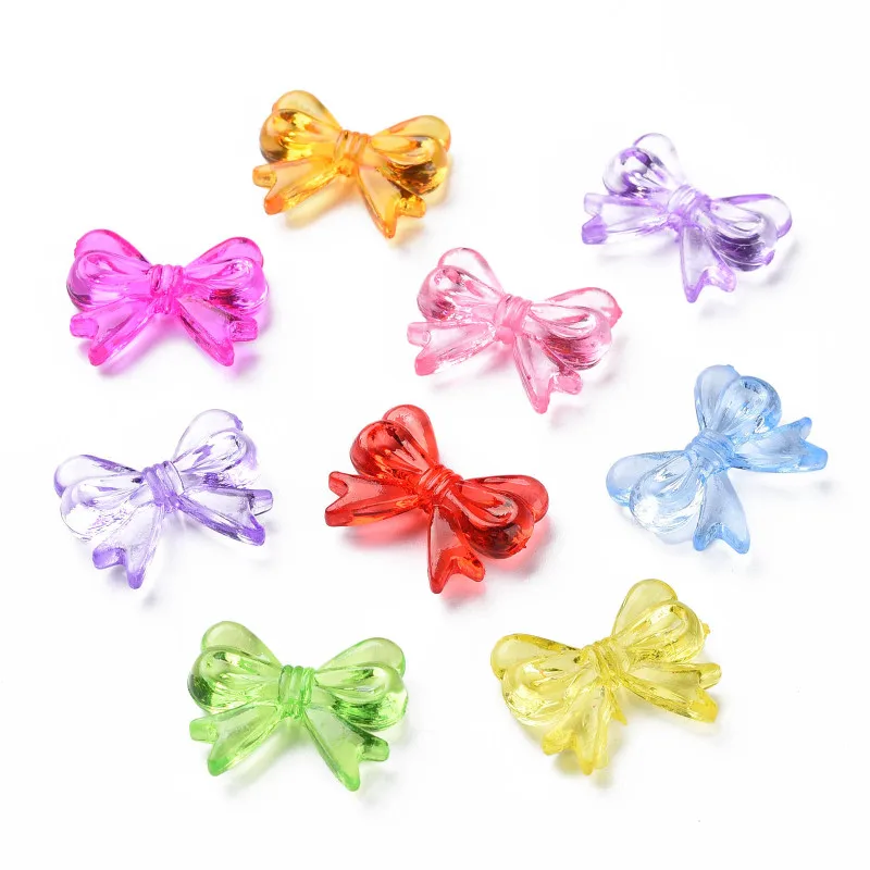 100 pc Transparent Acrylic Beads Bowknot Mixed Color 14x18x4.5mm Hole: 1.8mm