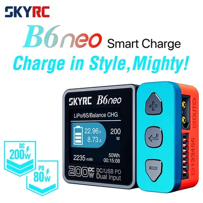 SkyRC B6 neo Smart Charger DC 200W PD 80W LiPo Battery Balance Charger SK-100198 Compact 6S Charger