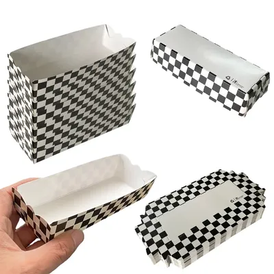 12pcs Race Car Birthday Party Supplies Mini Snack Trays Black and White Checker Paper Food Trays