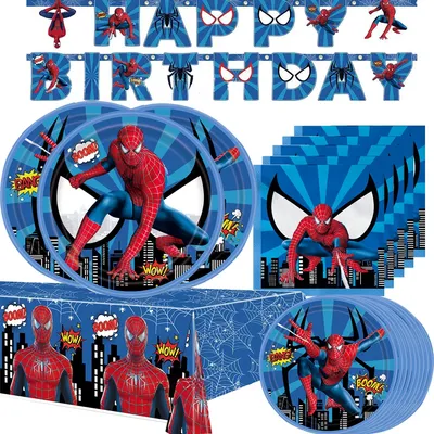 Blue Spiderman Theme Disposable Tableware Decoration Kid Birthday Party Supplies Paper Plate