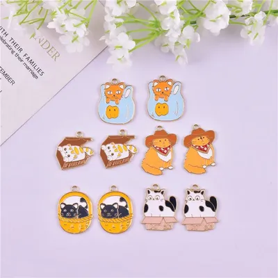 10pcs/pack Cartoon Dog Cat Metal Enamel Metal Charms Pendant for Earring Necklace Jewelry Making Craft DIY