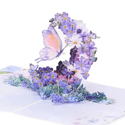 Exquisite Beautiful Greeting Card Crescent Shape Flowers Greetings Card Valentine's Day Mothers Day