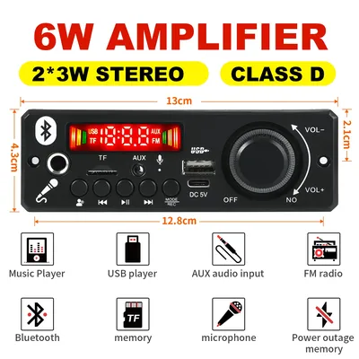 DC 5V Bluetooth 5.0 MP3 Decoder Board 6W Amplifier MP3 Player Support Call Recording 3.5mm USB TF FM