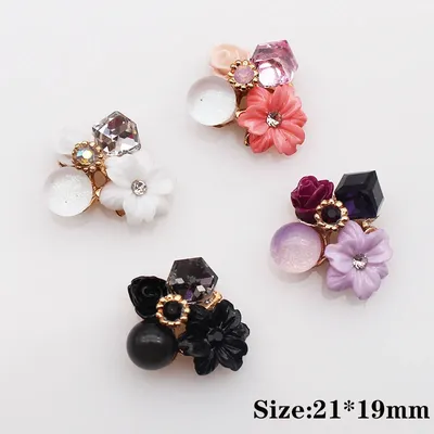 10Pcs Four Color Crystal Flower Flat Bottom Button Diy Gold-Plated For Card Crafts Wedding