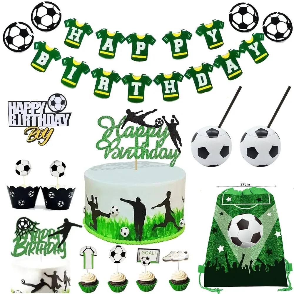 Soccer Cake Topper Boy Girl Soccer Happy Birthday Cupcake Toppers Party Dessert Football Theme Party Baby Shower Baking Supplies