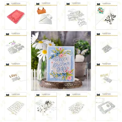 Happy Mother's Day Sentiments Spring Frame New Metal Cutting Dies Clear Stamps Stencil for Scrapbook