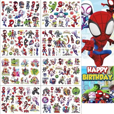 New Spidey and His Amazing Friends Temporary Tattoos for Kids Birthday Party Supplies Favors Cute