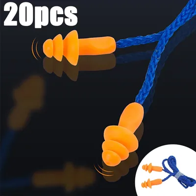 20pcs Soft Silicone Corded Ear Plug Protector Reusable Hearing Protection Noise Reduction Safe Work