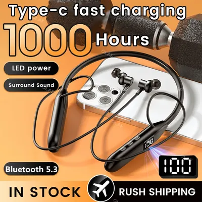 Sy8 Wireless Earphones Bluetooth 5.3 Neckband Headphones LED Super Power Waterproof Sport Magnetic