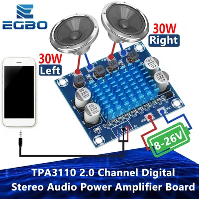 TPA3110 XH-A232 30W+30W 2.0 Channel Digital Stereo Audio Power Amplifier Board DC 8-26V 3A for Arduino