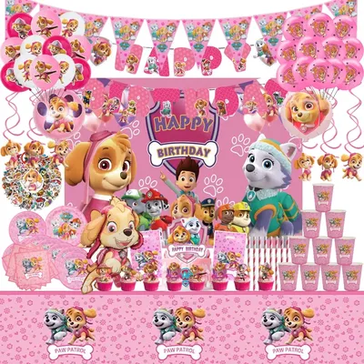 Pink Paw Patrol Skye Birthday Party Decorations Skye Foil Latex Balloons Tableware Plate Backdrop
