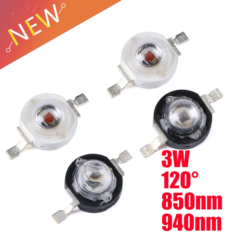 5pcs 3W Infrared IR High Power LEDs Emitter CCTV Camera IR Diode for Security Black LEDs 850nm 940nm 3W 700mA