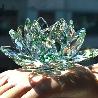 Crystal Lotus Flower Figurine Home Wedding Decoration Glass Craft Collection Paperweight Office