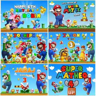 Customized Name Age Backdrop Super Marios Bros Theme Kids Boy Kids Birthday Party Background Baby