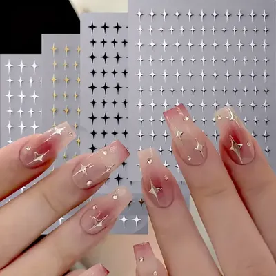 1/4 PCS 3D Metal Silver Golden Starburst Nails Stickers Manicure French Nail Art Decoration Decal Y2K Nail Art Tips Nail Charm