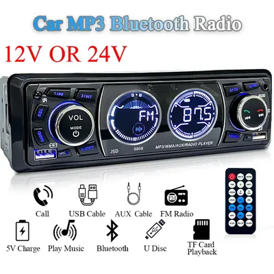 SINOVCLE Car Radio 1din Audio Bluetooth Stereo MP3 Player FM Receiver 60Wx4 Support Phone Charging AUX/USB/TF Card In Dash Kit