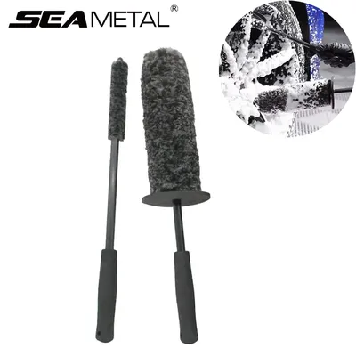 SEAMETAL Premium Microfiber Car Wheel Brush Non-Slip Handle Car Wash Brush Easy Cleaning Tools for
