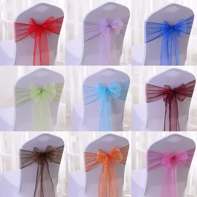 50pcs Organza Chair Sashes Knot Bands Chair Bows for For Wedding Party Banquet Event Country Wedding