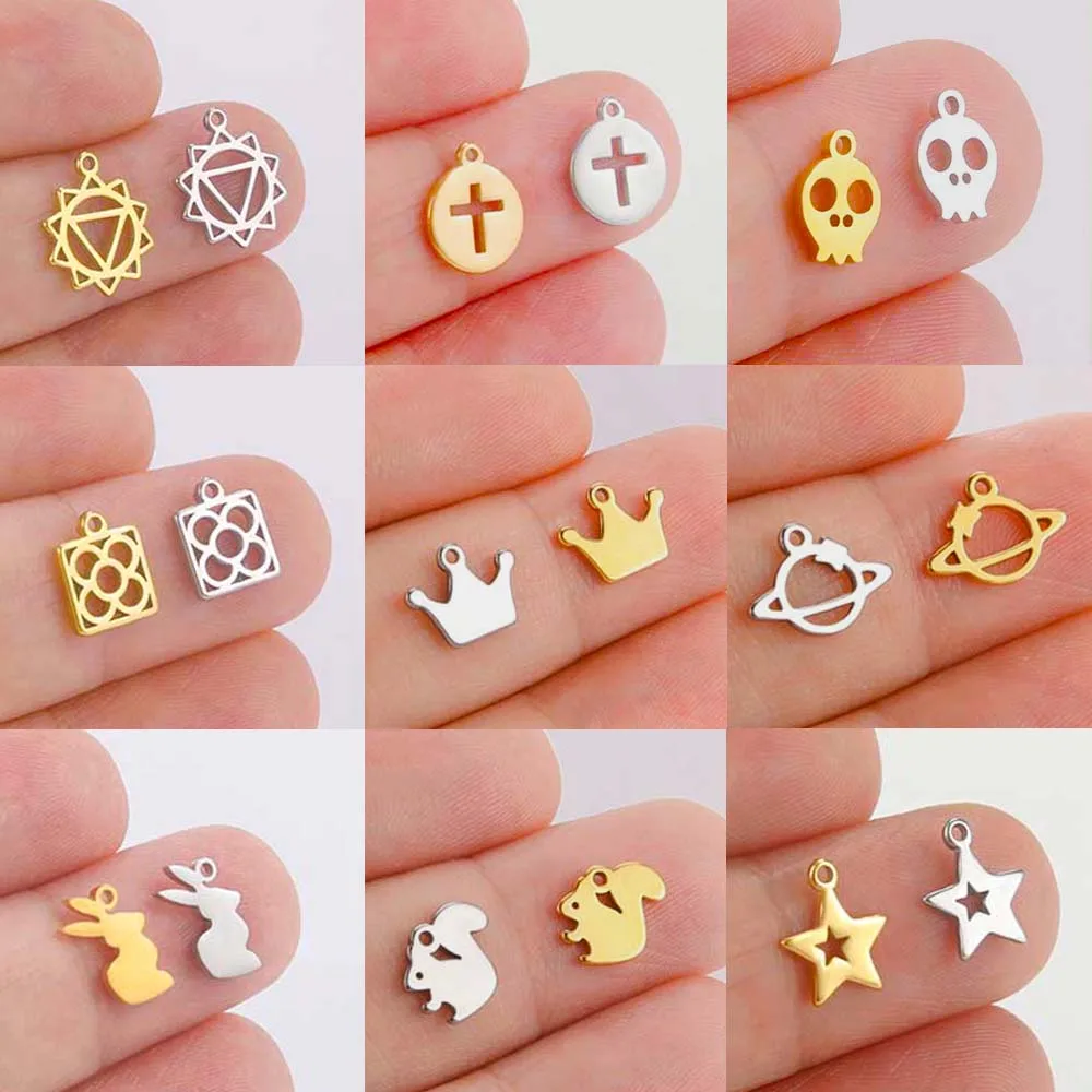 EUEAVAN 5pcs Stainless Steel Charms for Jewelry Making Planet Crown Star Tiny Charm Pendant Bracelet Necklace DIY Accessories
