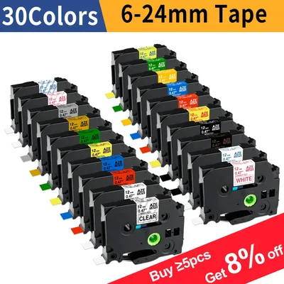 6/9/12/18/24mm for Brother Tape 12mm Compatible tze Label Tape tze231 251 for Ptouch PTH110 H107