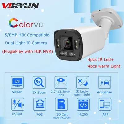 Hikvision Compatible 5MP 8MP 5X Zoom Bullet IP Camera SD Card Slot 2-way Audio Surveillance IP