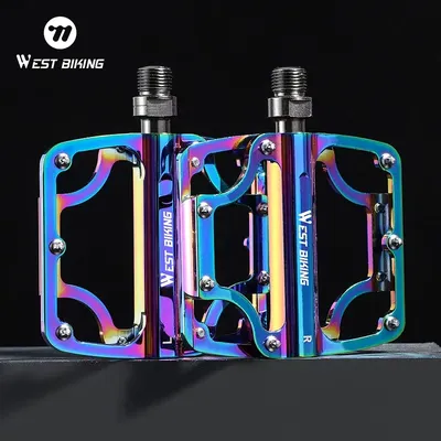 WEST BIKING Bicycle Pedals 3 Bearings CNC Ultralight MTB Road Bike Part Colorful Anti-slip Flat BMX